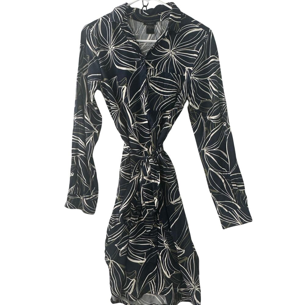 Ann Taylor Factory Navy Floral Belted Shirt Dress – Size XS